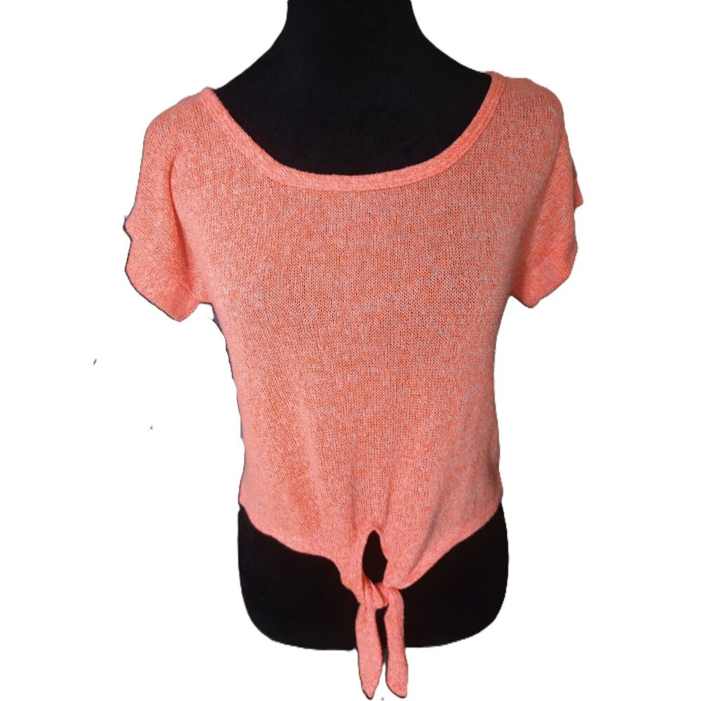 Mine Women's S Orange Short Sleeve Knit Sweater With Silver Buttons Detail, Vtg